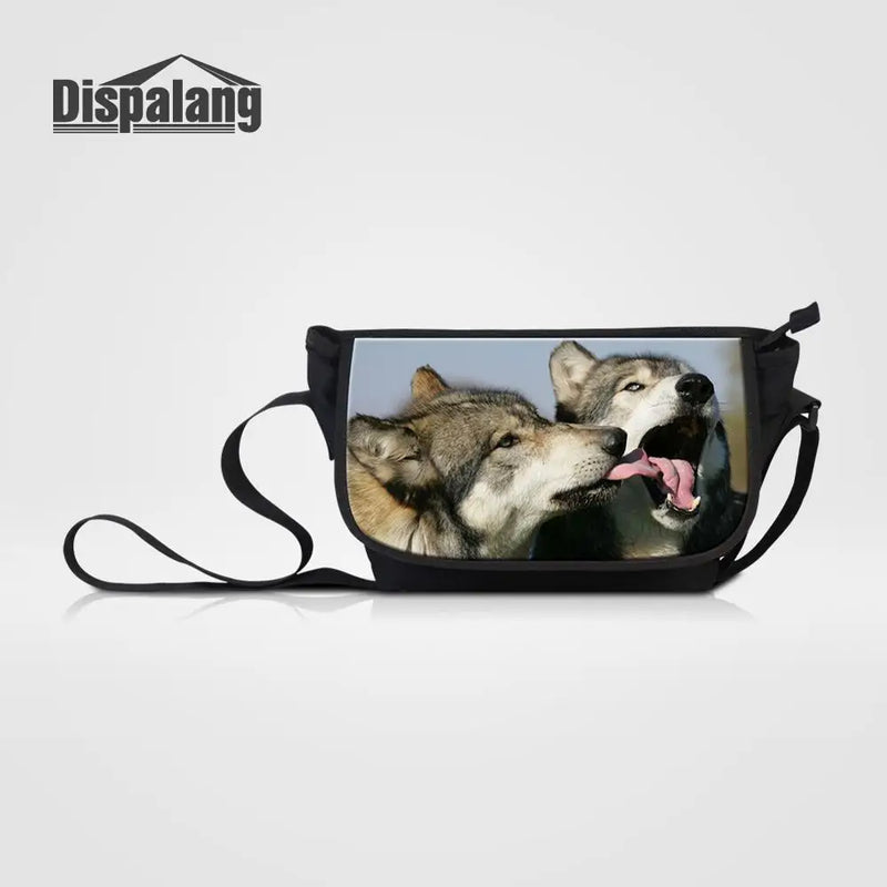 Wolf Print Messenger Bags Canvas Shoulder Crossbody Travel Handbags