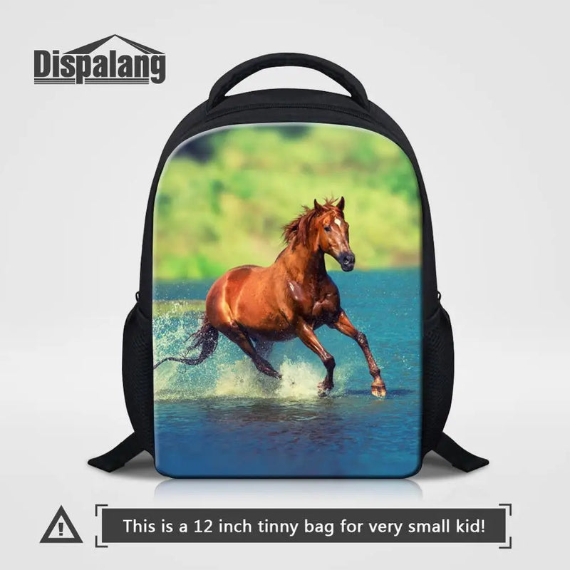Crazy Horse Pattern Student Schoolbag Casual Children Book Bag Mochila