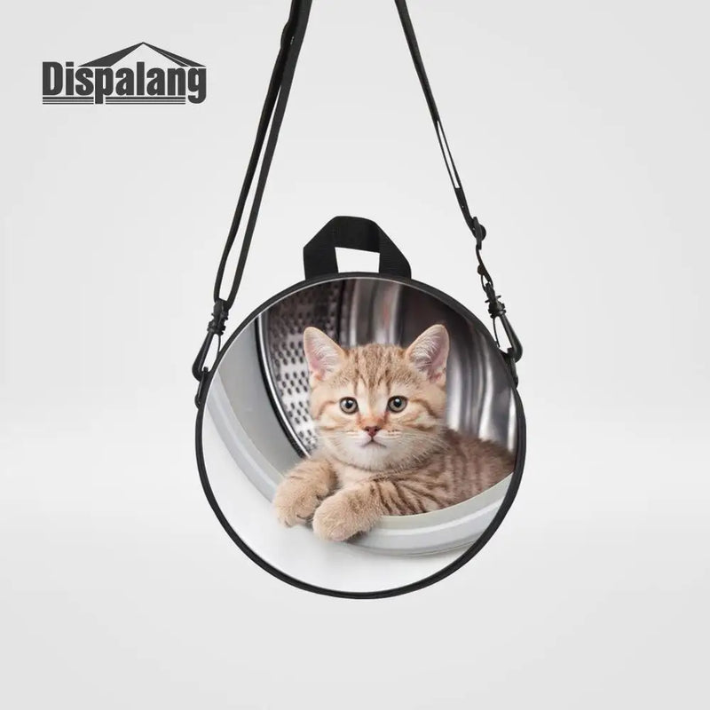 Cat With Hat Round Women Messenger Bag Girls Schoolbag
