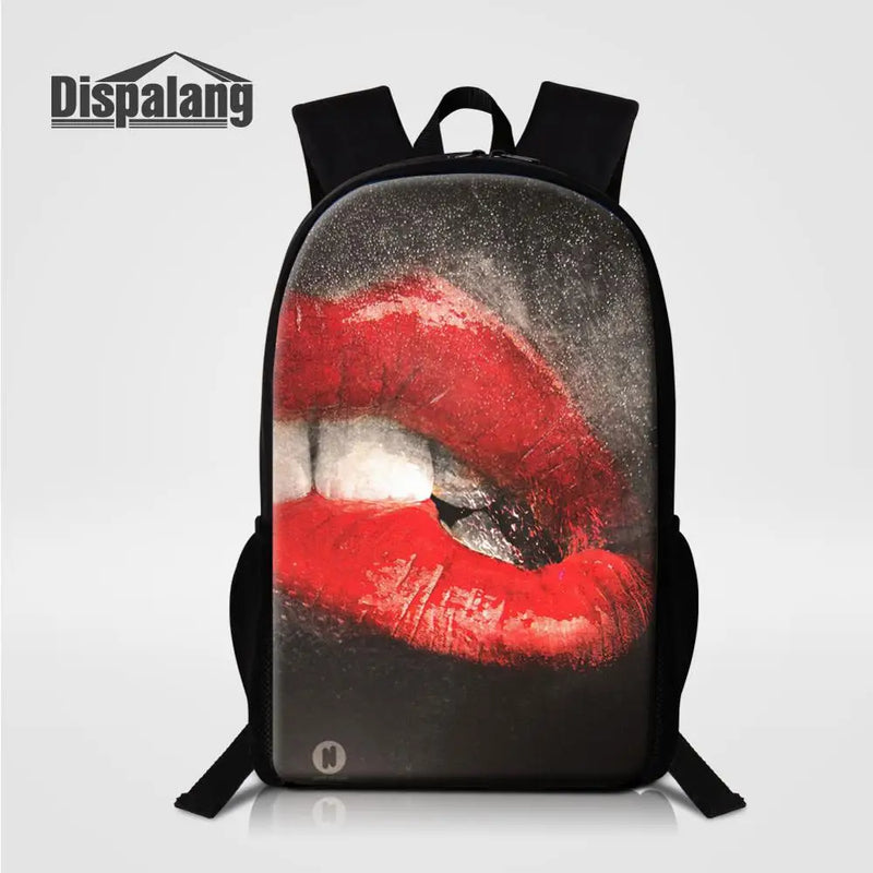 3D Lips Print School Backpack for Teenagers