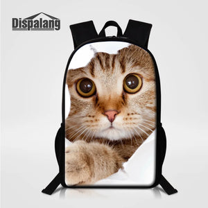 Animal Cat Print School Backpack for Children Girls, Teenage Female Shoulder Bag