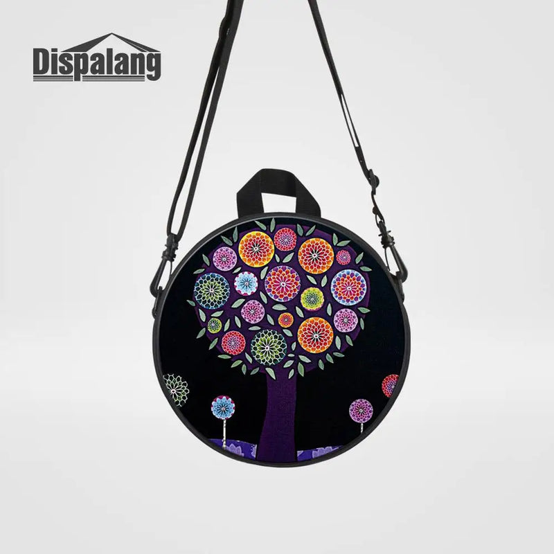 Flower Tree Print Small Round Backpack For Womens Kids Kindergarten School Bag