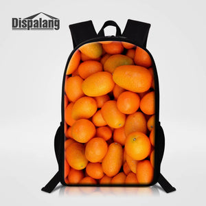 16 Inch Backpack Orange Fruit Print School Bags for Teenagers Women Travel Bag