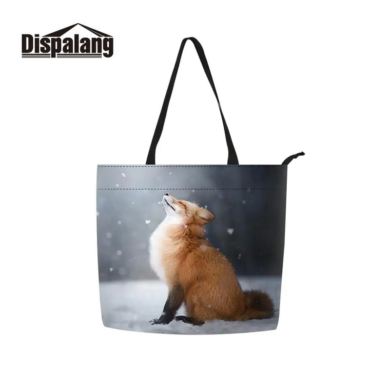 Animal Fox Pattern Canvas Shopper Shoulder Bag