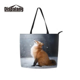 Animal Fox Pattern Canvas Shopper Shoulder Bag