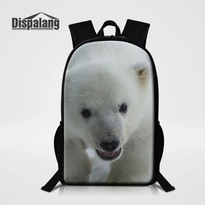 Polar Bear Print Backpack Vintage Style School Bag