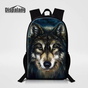 Wolf Animal Print School Bag for Teenagers Casual Travel Backpack