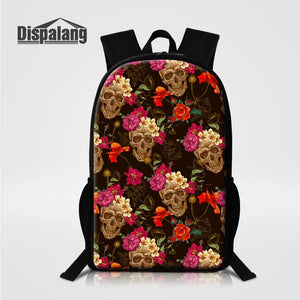 Flower Skull Print School Backpack for Teens Kids Large Travel Bag