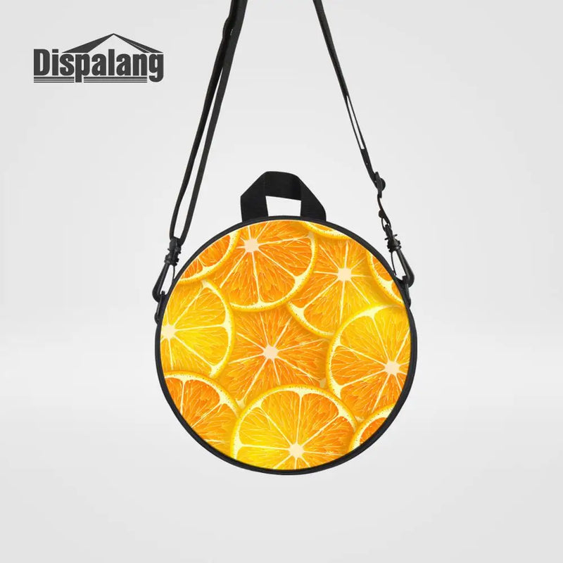 Orange Fruits Print Round Backpack for Women