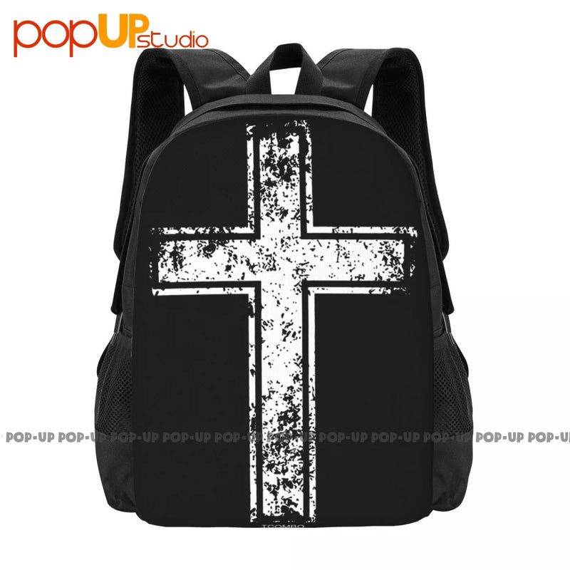 Distressed Cross Religion Christian Catholic Backpack Large Capacity