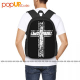 Distressed Cross Religion Christian Catholic Backpack Large Capacity