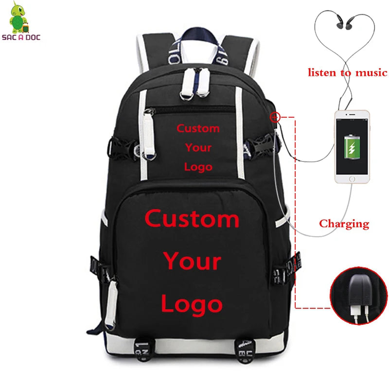 Canvas USB Charging Backpack Laptop Travel Bag Casual Large Capacity