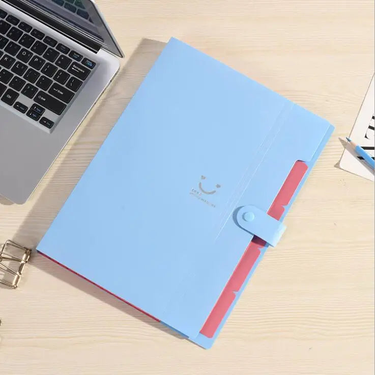 Expanding File Folder Organizer with 5 Pockets A4 Snap Closure Plastic Bags