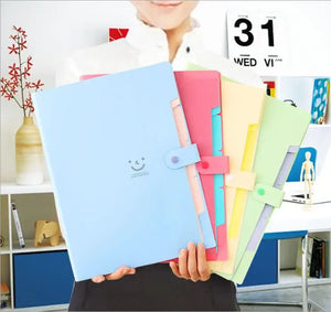 Expanding File Folder Organizer with 5 Pockets A4 Snap Closure Plastic Bags