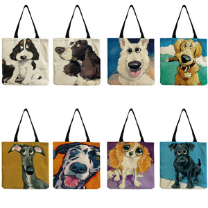 Dog Cartoon Print Ladies Tote Bag Eco Friendly Animal Women's Bag