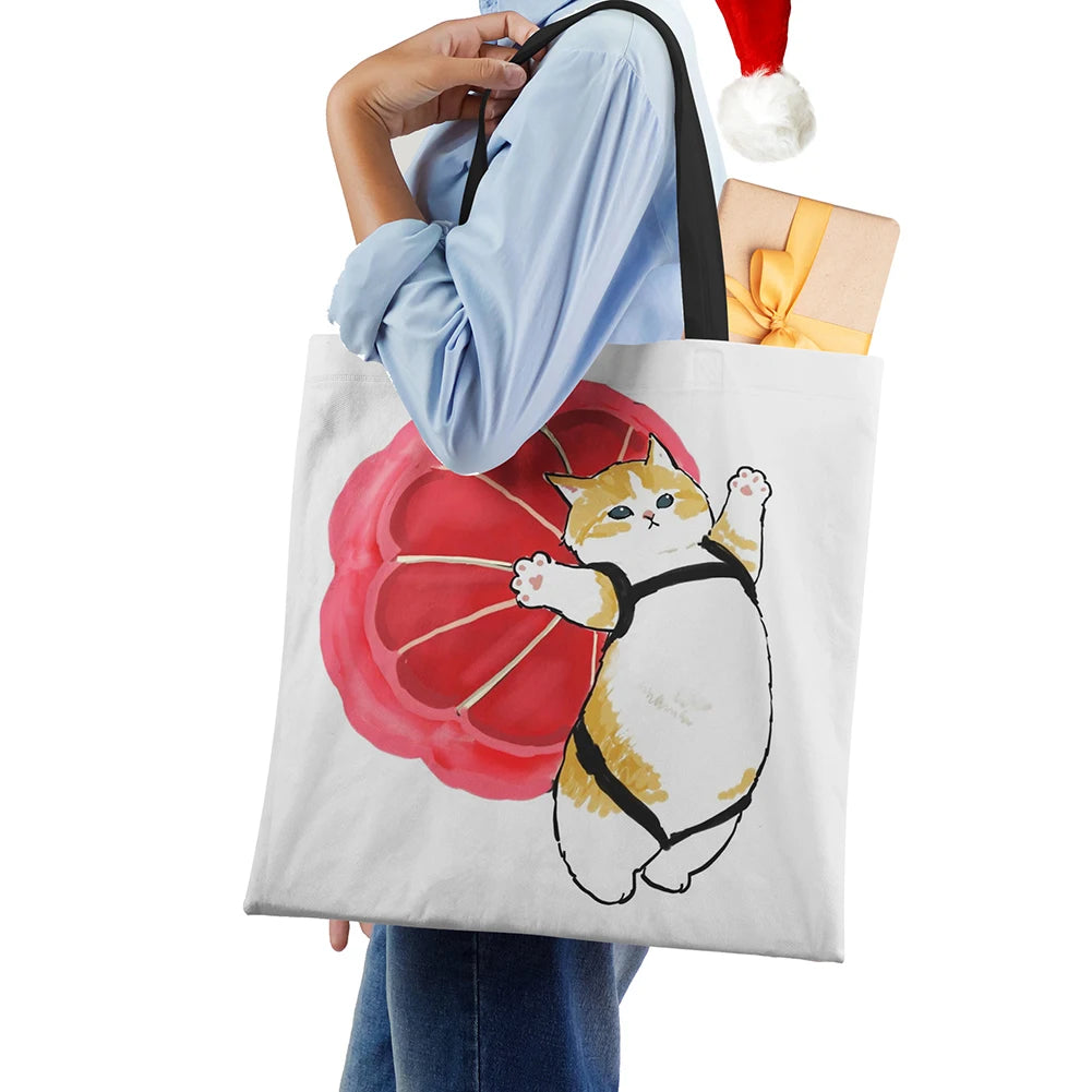 Dog Cartoon Shoulder Bag Vintage Women Reusable Canvas Tote Bag