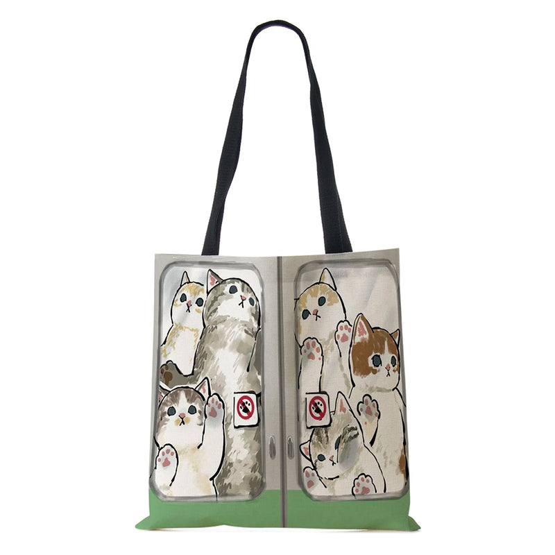 Dog Cartoon Shoulder Bag Vintage Women Reusable Canvas Tote Bag