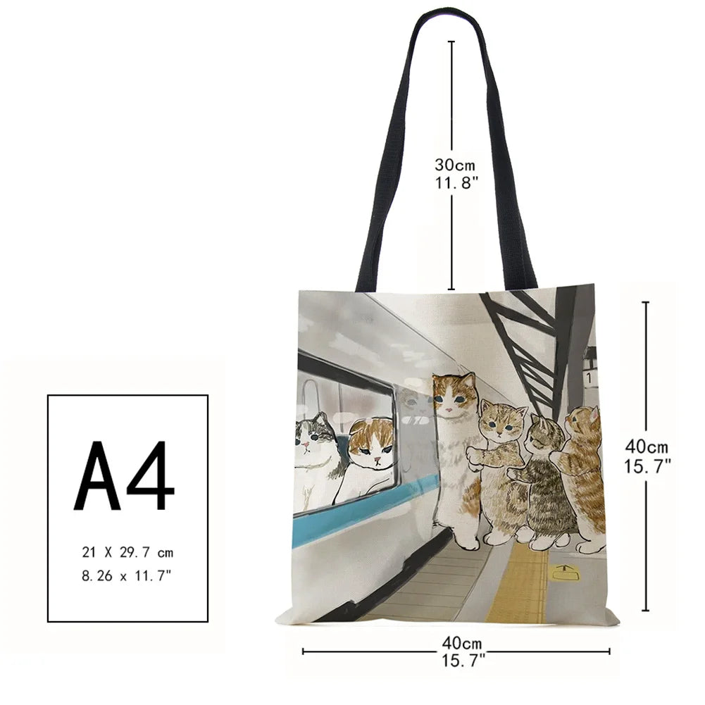Dog Cartoon Shoulder Bag Vintage Women Reusable Canvas Tote Bag