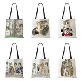 Dog Cartoon Shoulder Bag Vintage Women Reusable Canvas Tote Bag