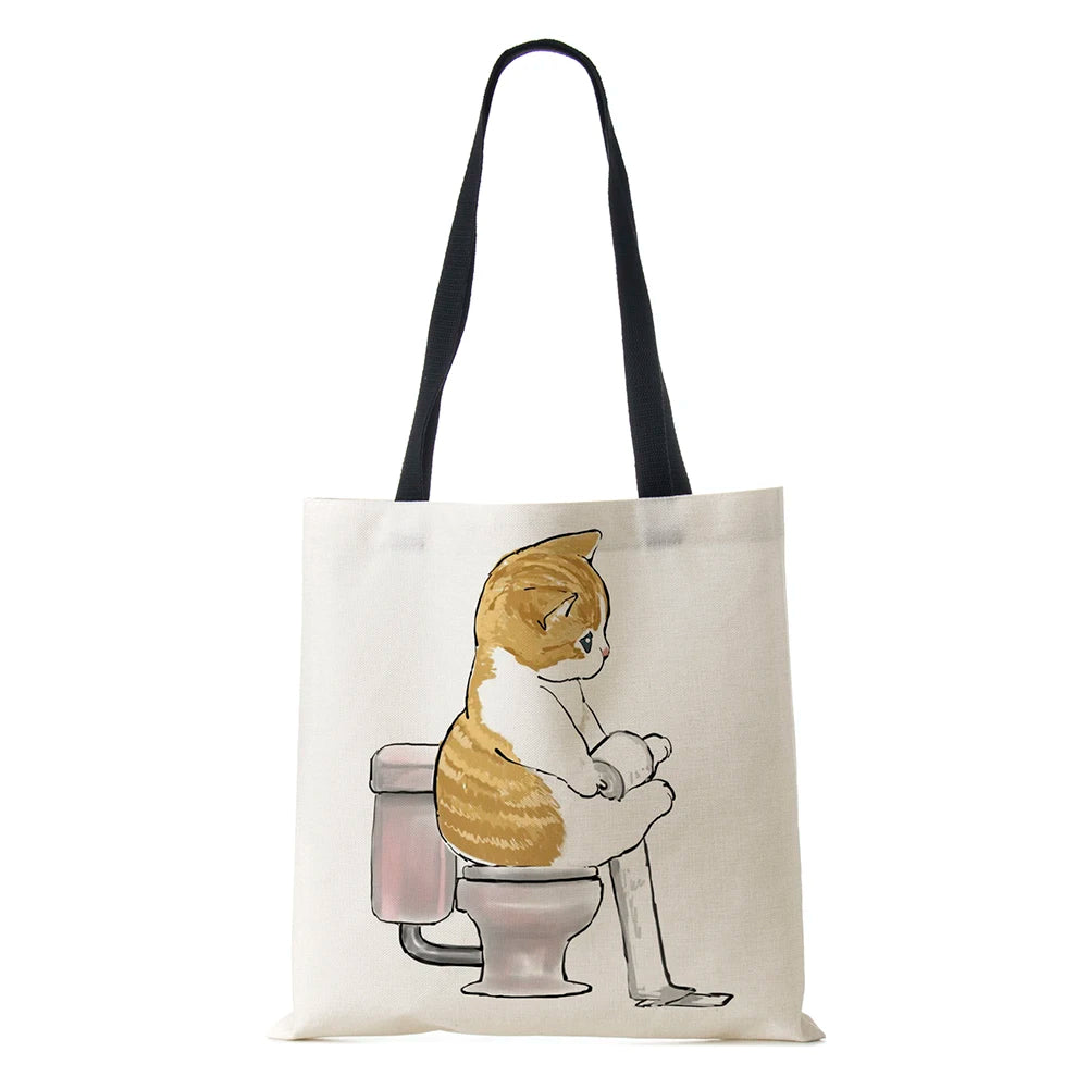 Dog Cartoon Shoulder Bag Vintage Women Reusable Canvas Tote Bag