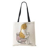 Dog Cartoon Shoulder Bag Vintage Women Reusable Canvas Tote Bag