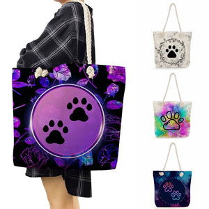 Dog Paw Shoulder Bag High Capacity Bright Colors Purple Tote Bags For Women