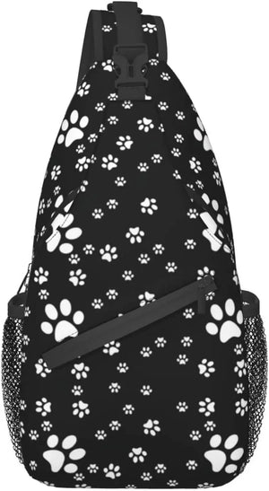 Dog Paw Prints Bones Sling Backpack, Crossbody Shoulder Bag for Sport Hiking