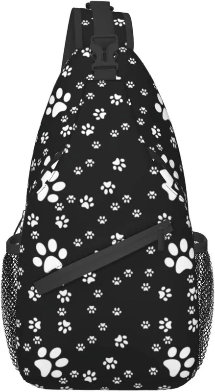 Dog Paw Prints Bones Sling Backpack, Crossbody Shoulder Bag for Sport Hiking
