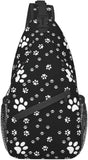 Dog Paw Prints Bones Sling Backpack, Crossbody Shoulder Bag for Sport Hiking
