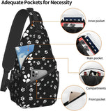 Dog Paw Prints Bones Sling Backpack, Crossbody Shoulder Bag for Sport Hiking