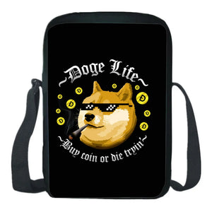 Dogecoin Shoulder Bag Printing Mochila Casual Bag Zipper Students Messenger