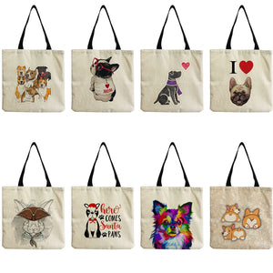 Dogs School Teacher Gift Storage Bag Women Shoulder Tote Cartoon Animal Print