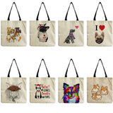 Dogs School Teacher Gift Storage Bag Women Shoulder Tote Cartoon Animal Print