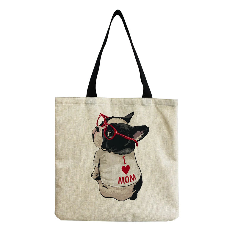 Dogs School Teacher Gift Storage Bag Women Shoulder Tote Cartoon Animal Print