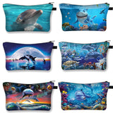 Dolphin Print Cosmetic Bag Mini Handbag Shark/Dolphin Travel Storage Bag
