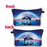 Dolphin Print Cosmetic Bag Mini Handbag Shark/Dolphin Travel Storage Bag