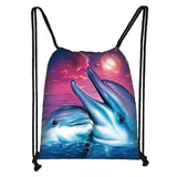 Dolphins Print Drawstring Bag Storage Bag Animal Backpack Travel Bags