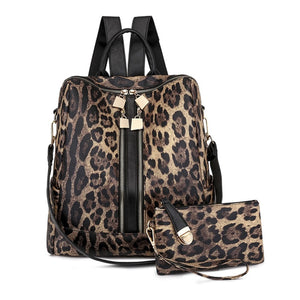 Domil Women Leopard Diaper Backpack with Purse Waterproof Larger Capacity