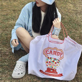Donut Pattern Women Travel Tote Handbag Large Shopping Bags Cartoon Embroidery