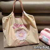 Donut Pattern Women Travel Tote Handbag Large Shopping Bags Cartoon Embroidery