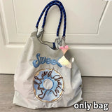 Donut Pattern Women Travel Tote Handbag Large Shopping Bags Cartoon Embroidery