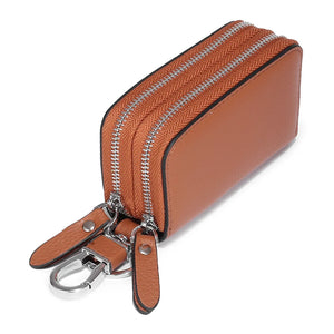 Double Deck Car Key Case Leather Cowhide Large Capacity Storage Key Wallet