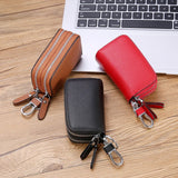 Double Deck Car Key Case Leather Cowhide Large Capacity Storage Key Wallet
