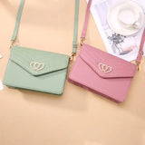 Double Heart Decor Small Square Bag for Women Mini Shoulder Bag
