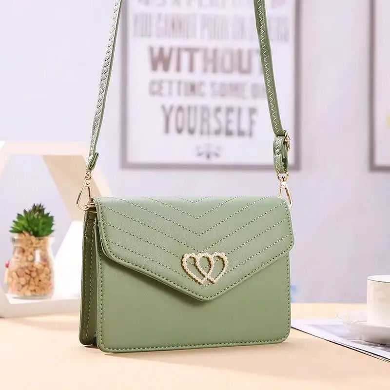 Double Heart Decor Small Square Bag for Women Mini Shoulder Bag