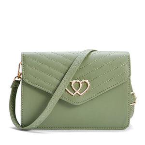 Double Heart Decor Small Square Bag for Women Mini Shoulder Bag