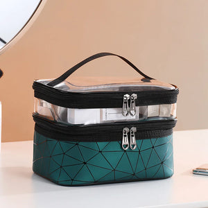 Double Layer Transparent Cosmetic Bag Large Capacity Travel Storage Box