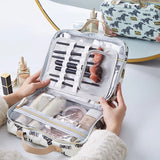 Double Layer Makeup Bag Organizer Transparent Portable Toiletry Kit