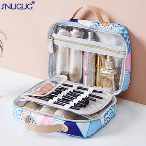Double Layer Makeup Bag Organizer Transparent Portable Toiletry Kit