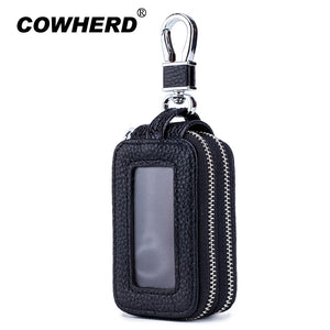 Double Layers Car Key Holder Soft Leather Multi-function Double Zipper